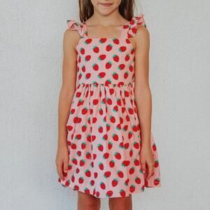 CUTEHEADS Girl's Pink And Red Strawberry Print Twirl Dress 7